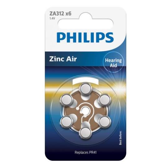 PHILIPS Zinc Air ZA312 batérie do načúvacích prístrojov 1,4V hnedá 6 kusov