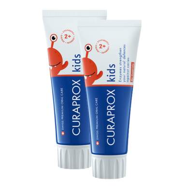 CURAPROX Kids 2+ bez fluoridu detská zubná pasta príchuť jahoda 2 x 60 ml