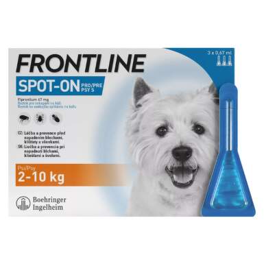 FRONTLINE Spot-on pre psy S roztok proti kliešťom blchám a švolám psy 2-10 kg 3 x 0,67 ml