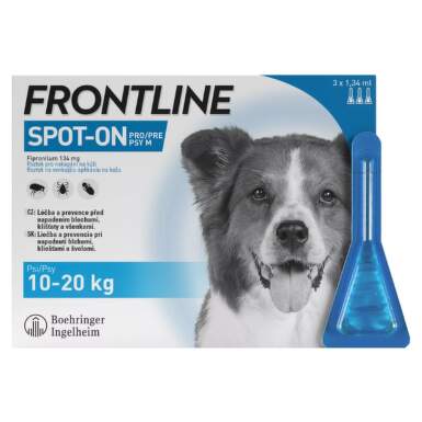 FRONTLINE Spot-on pre psy M roztok proti kliešťom blchám a švolám psy 10-20 kg 3 x 1,34 ml