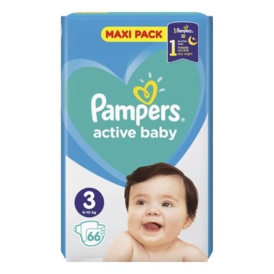 PAMPERS Active baby maxi pack 3 Midi 66 kusov