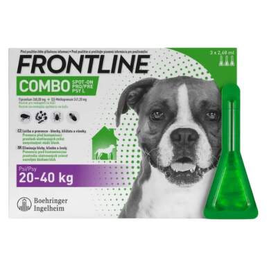 FRONTLINE Combo spot-on pre psy L roztok proti kliešťom blchám a švolám psy 20-40 kg 3 x 2,68 ml
