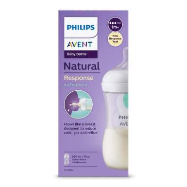 AVENT Fľaša natural response 260 ml priehľadná cumlík s ventilom airfree 1m+ 1 ks
