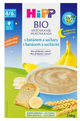 HIPP BIO Mliečna kaša dobrú noc s banánom a suchármi 250 g