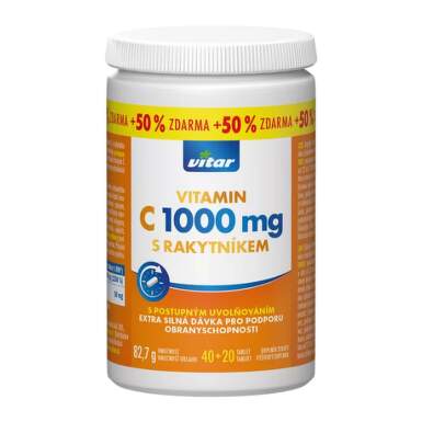 VITAR Vitamin C 1000 mg s rakytníkom s postupným uvoľňovaním 40+20 tabliet zdarma