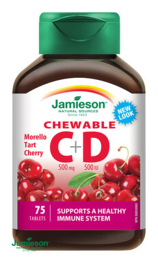 JAMIESON Vitamíny C a D3 500 mg/ 500 IU tablety na cmúľanie s príchuťou čerešne 75 tbl. tbl chew 75