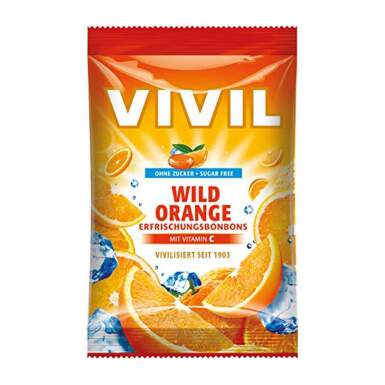 VIVIL Bonbons wild orange drops s príchuťou pomaranča s vitamínom C bez cukru 60 g