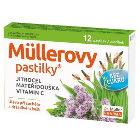 DR. MÜLLER Müllerove pastilky skorocel, materina dúška, vitamín C 1 x 12 ks