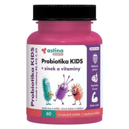 ASTINA PHARM Probiotika kids + zinok a vitamíny príchuť malina 60 kapsúl