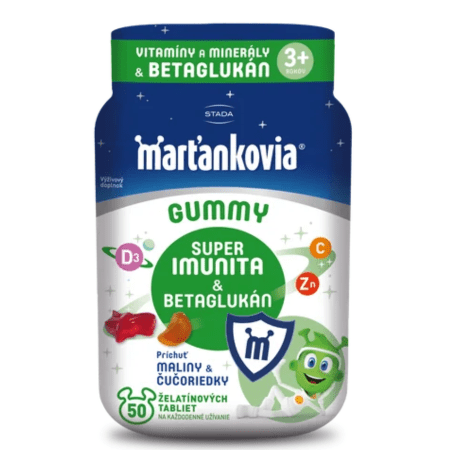 WALMARK Marťankovia gummy super imunita & betaglukán malina a čučoriedka 50 ks