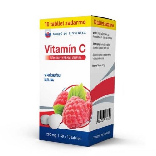 E-shop DOBRÉ Z SK Vitamín C 200 mg príchuť malina 60 + 10 tabliet ZADARMO