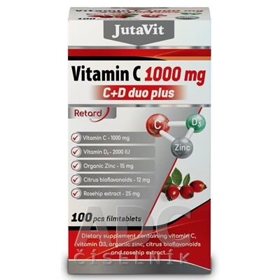 E-shop JUTAVIT Vitamín C 1000 mg + D3 2000 IU duo plus so zinkom, bioflavonoidmi a šípkami 100 tabliet