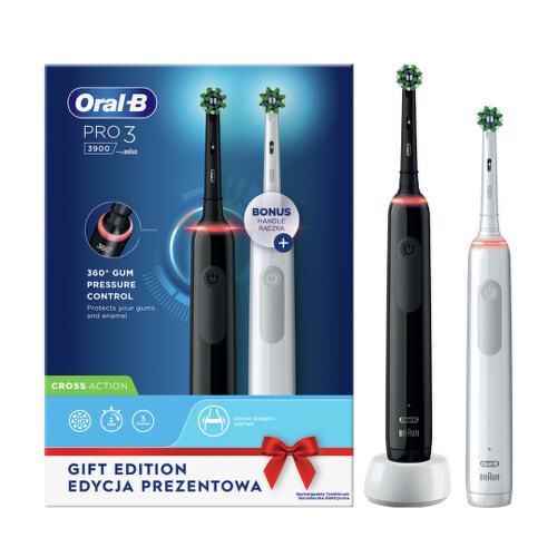E-shop ORAL-B Pro 3 3900 black & white duo elektrická zubná kefka 2 ks + náhradná hlavica 2 ks set