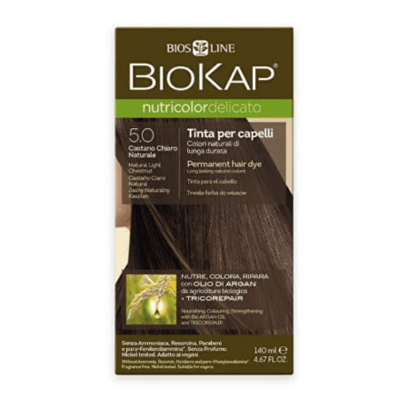 E-shop BIOKAP Nutricolor delicato farba na vlasy 5.0 gaštanová prirodzená svetlá 140 ml
