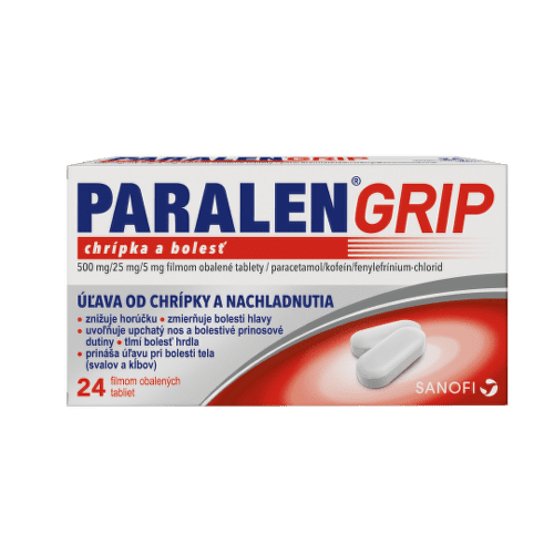 Paralen Grip 500mg/25mg/5mg filmom obalené tablety pri chrípke a prechladnutí 24 tbl kúpite na Benulekaren.sk