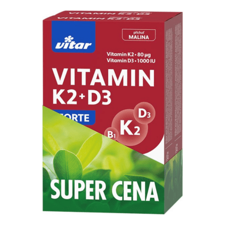 VITAR Vitamín K2 + D3 forte príchuť malina duopack 2 x 60 tabliet