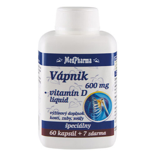 MedPharma Vápnik 600 mg + vitamin D-liquid tobolky na podporu zdravia kostí, kĺbov a zubov 67 cps kúpite na Benulekaren.sk