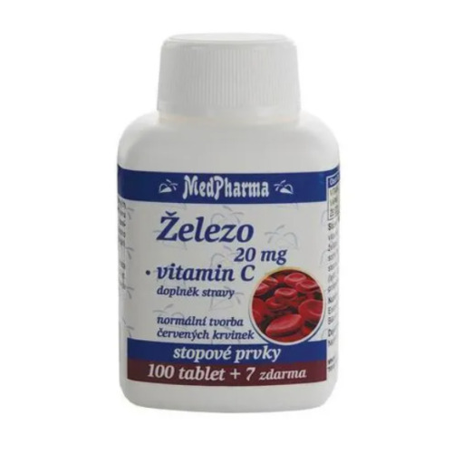 MedPharma Železo 20mg + vitamin C tablety pre normálnu tvorbu červených krviniek a hemoglobínu 107 tbl kúpite na Benulekaren.sk