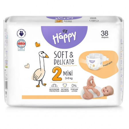 BELLA Happy soft&delicate 2 mini detské plienky 3-6 kg 1 x 38 ks