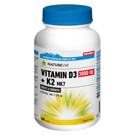 NATUREVIA NATUREVIA Vitamín D3 3000 IU + K2 MK7 60 kapsúl