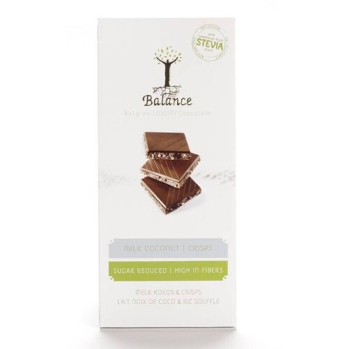 E-shop BALANCE Mliečna čokoláda so sladidlom zo stévie s príchuťou kokos a chrumkami 85 g