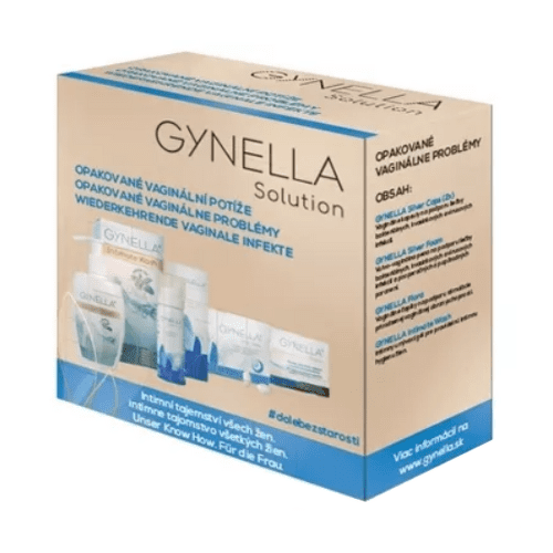 E-shop GYNELLA Solution vaginálne problémy silver caps čapíky 2 x 10 ks + silver foam 50 ml + flora čapíky 10 ks + intimate wash 200 ml Set