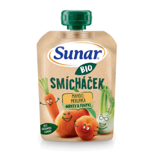 E-shop SUNAR Bio ovocná kapsička smícháček mango mrkva marhuľa a fenikel 100 g