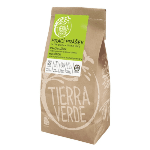 TIERRA VERDE Prací prášok na bielu bielizeň a látkové plienky papierový sáčok 850 g