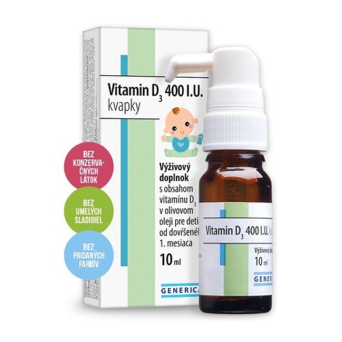 Generica Vitamin D3 400 IU kvapky na podporu imunitného systému a pre normálny stav zubov 10 ml kúpite na Benulekaren.sk