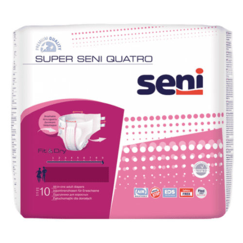 Seni SUPER QUATRO extra large 4 plienkové nohavičky, pás 130-170cm, 10ks kúpite na Benulekaren.sk