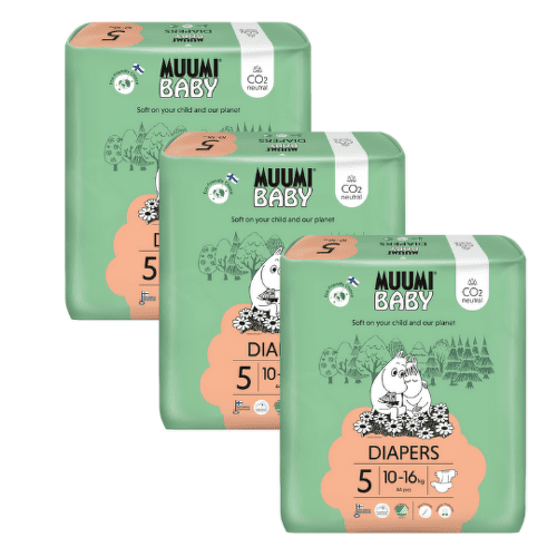 MUUMI Baby 5 maxi + 10-16 kg mesačné balenie eko plienok 132 ks