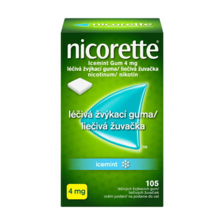 Nicorette Icemint Gum 4 mg liečivá žuvacia guma pri odvykaní od fajčenia 105 ks kúpite na Benulekaren.sk