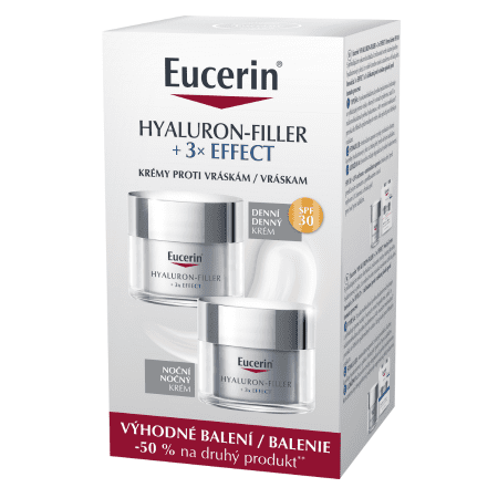 Eucerin Hyaluron-Filler Eucerin Hyaluron-Filler + 3x Effect nočný krém proti starnutiu pleti 50 ml + Eucerin Hyaluron-Filler + 3x Effect denný krém proti vráskam SPF 15 50 ml kúpite na Benulekaren.sk