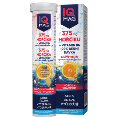 IQ MAG Horčík 375 mg + vitamín B6 šumivé tablety s pomarančovou príchuťou 20 ks