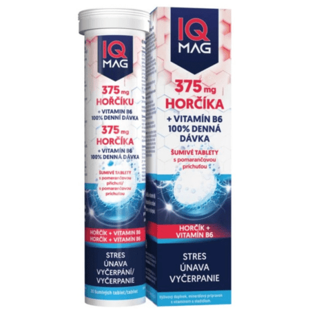 IQ MAG Horčík 375 mg + vitamín B6 šumivé tablety s pomarančovou príchuťou 20 ks