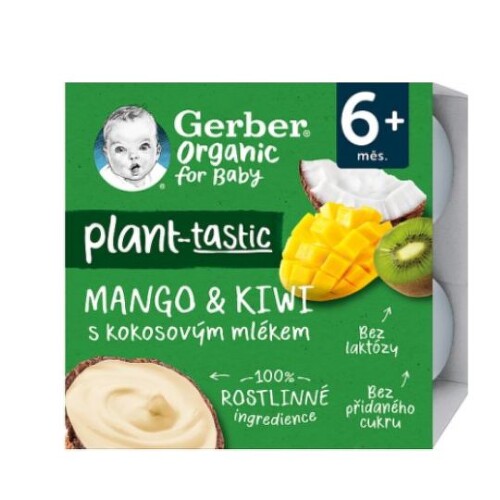 E-shop GERBER Organic rastlinný dezert mango a kiwi s kokosovým mliekom od ukonč. 6. mesiaca 4x90 g