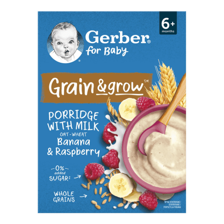 E-shop GERBER For baby mliečna kaša pšenično-ovsená banán a malina 6m+ 200 g