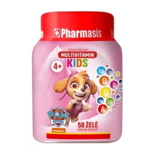 PHARMASIS Multivitamin kids labková patrola želé pre deti ružové 50 ks