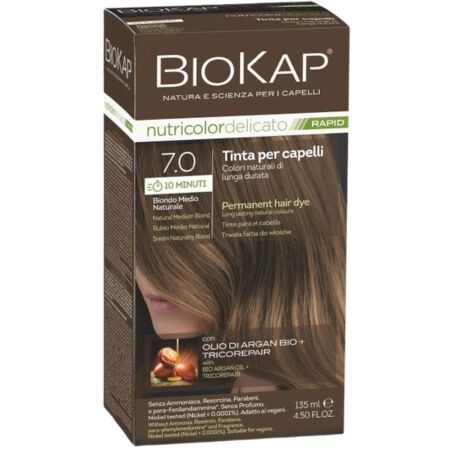 BIOKAP nutricolor delicato RAPID 7.0 farba na vlasy stredný blond prirodzený 135 ml