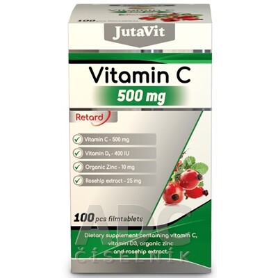 E-shop JUTAVIT Vitamín C 500 mg + D3 400 IU + zinok 15 mg s extraktom so šípok 100 tabliet
