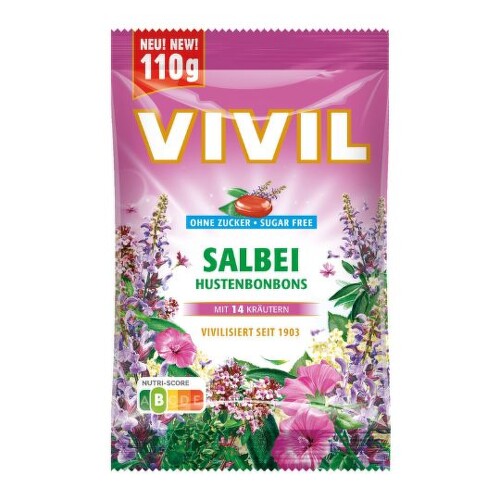 E-shop VIVIL Bonbons husten drops s príchuťou šalvia a 14 byliniek bez cukru 60 g