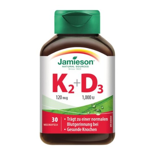 E-shop JAMIESON Vitamíny K2 120 µg + D3 1000 IU 30 kapsúl