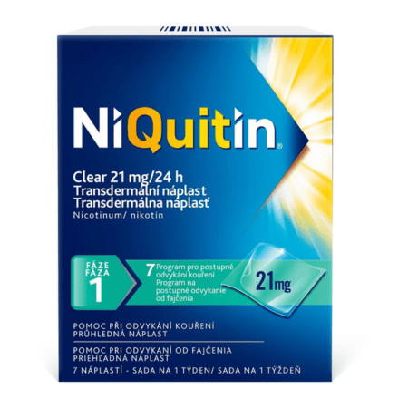 NiQuitin Clear 21 mg/24 h transdermálna náplasť pri odvykaní od fajčenia 7 ks kúpite na Benulekaren.sk