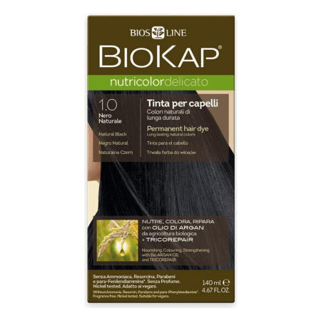 E-shop BIOKAP Nutricolor delicato farba na vlasy 1.0 prirodzená čierna 140 ml