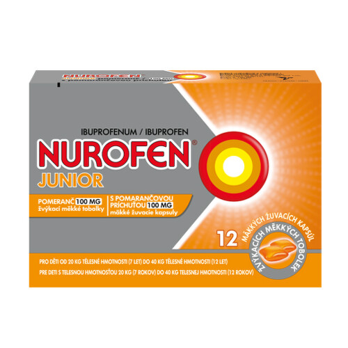 Nurofen Junior Pomeranč 100mg žuvacie mäkké tobolky pri chrípke a prechladnutí 12 cps kúpite na Benulekaren.sk