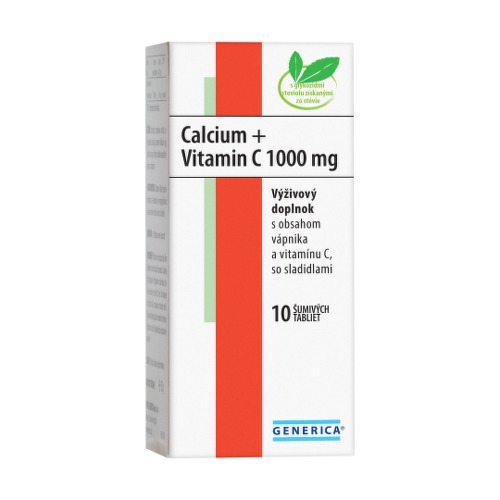 Generica Calcium + Vitamin C 1000mg šumivé tablety na podporu zdravia kostí a zubov s vitamínom C 10 tbl kúpite na Benulekaren.sk