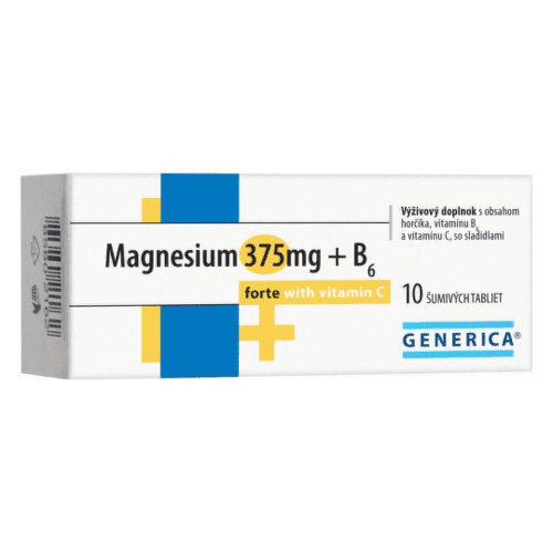 E-shop GENERICA Magnesium 375 mg + B6 forte s vitamínom C 10 šumivých tabliet