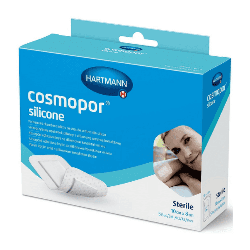 E-shop COSMOPOR Silicone absorpčné adhezívne krytie náplasti 10 x 8 cm 5 ks