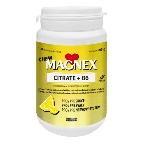 VITABALANS Magnex citrate 375mg+B6 žuvacie mäkké tobolky pre zdravé srdce a cievy príchuť Lemon 100 tbl kúpite na Benulekaren.sk