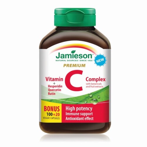 JAMIESON Vitamín C premium 600 mg s bioflavonoidmi 100 + 20 kapsúl ZADARMO kúpite na Benulekaren.sk